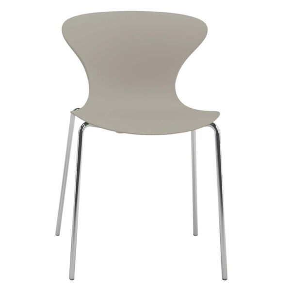 Silla Surf sin brazos, estructura cuatro patas cromada, asiento respaldo marfil.
