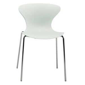 Silla fija sin brazos modelo Surf estructura cuatro patas cromadas asiento y respaldo blanco.