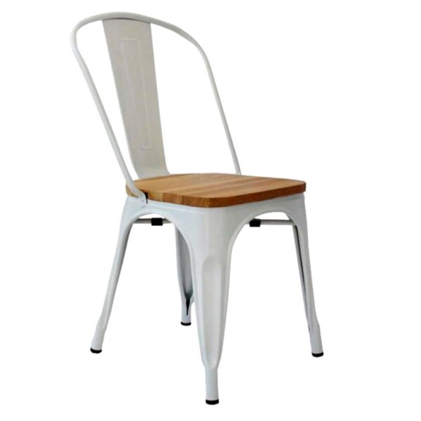 silla cuatro patas toly metal y madera sin brazos en blanco