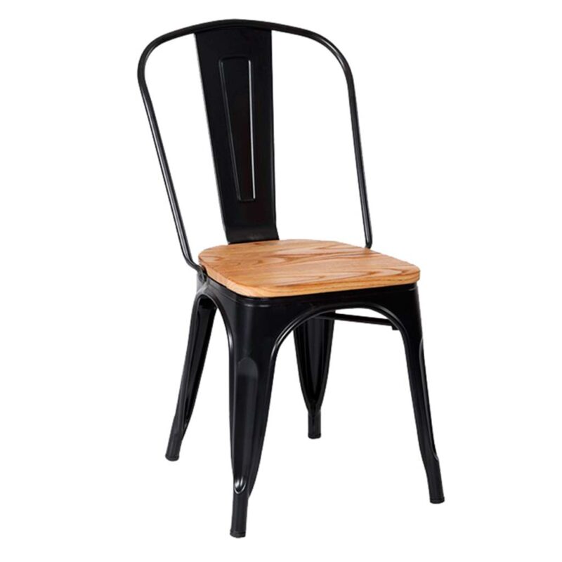 silla cuatro patas toly metal y madera sin brazos en negro.