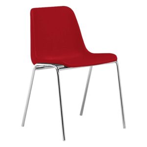silla monocarcasa Polo estructura de cuatro patas cromada asiento y respaldo rojo