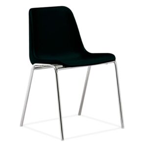 silla monocarcasa Polo estructura de cuatro patas cromada asiento y respaldo negro