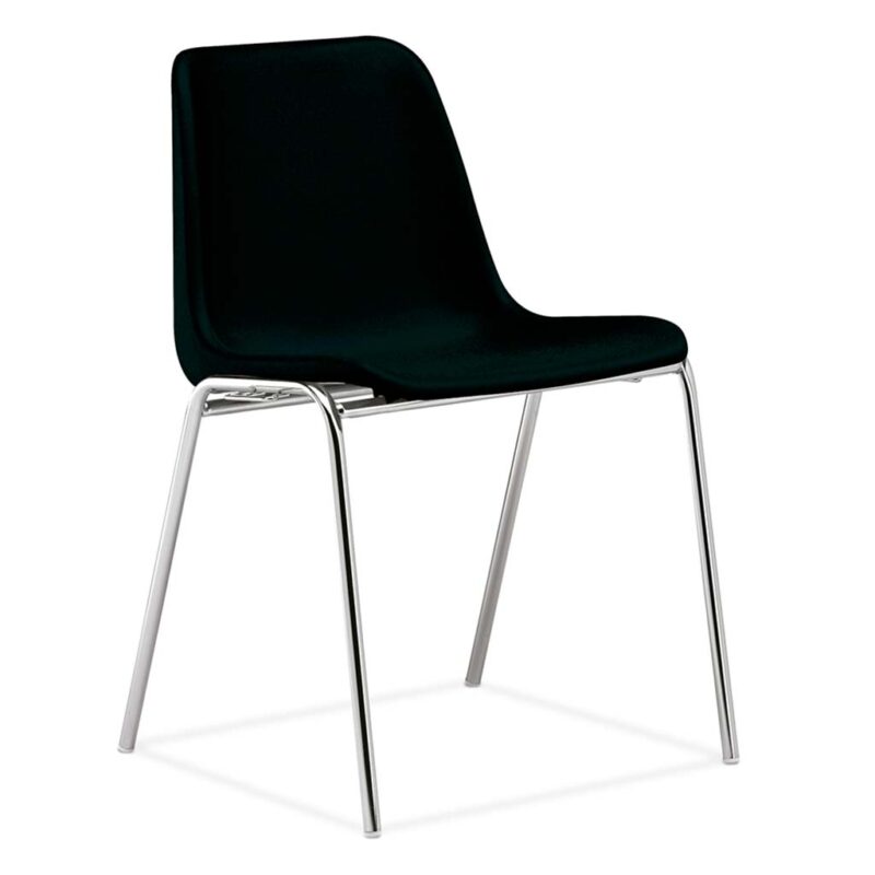 silla monocarcasa Polo estructura de cuatro patas cromada asiento y respaldo negro