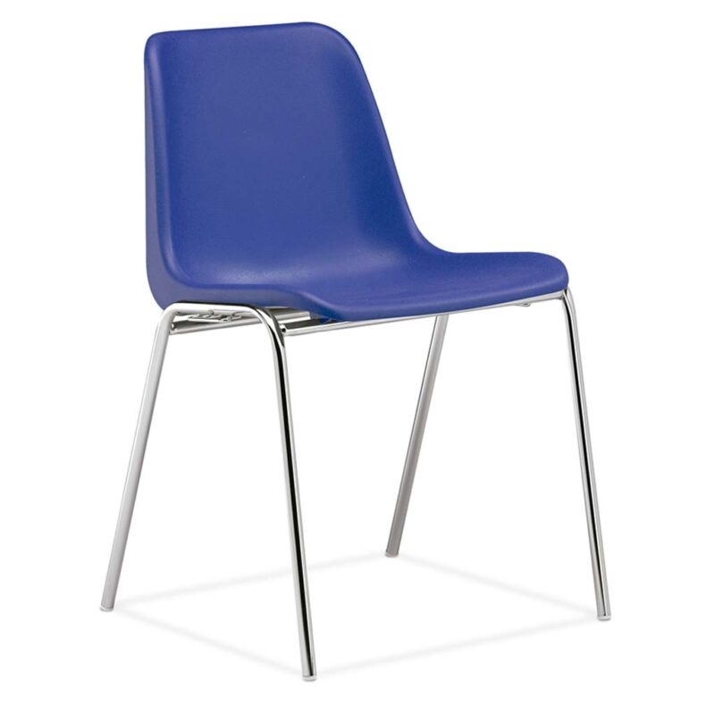 silla monocarcasa Polo estructura de cuatro patas cromada asiento y respaldo azul