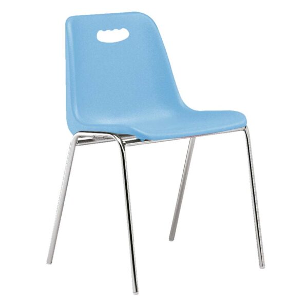 vista silla Vela estructura cuatro patas cromada respaldo con asa color azul claro