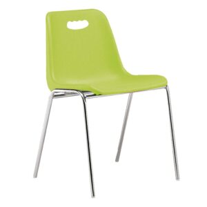 vista silla Vela estructura cuatro patas cromada respaldo con asa color verde acido