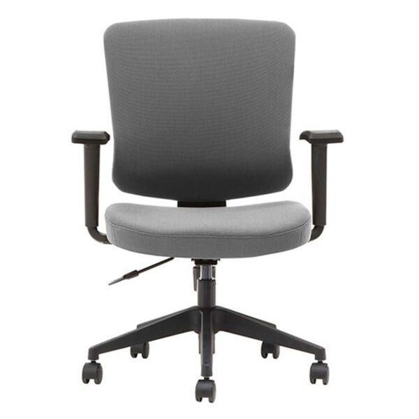 Vista frontal Silla Arnoia con brazos giratoria tapizada. gris