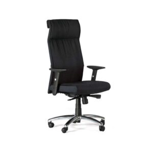 Sillón respaldo alto brazos regulables base giratoria tela negra