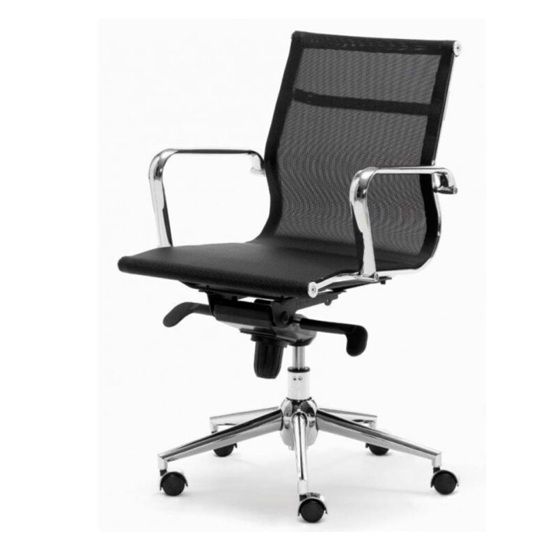 sillon con brazos respaldo bajo tapizado en red negra