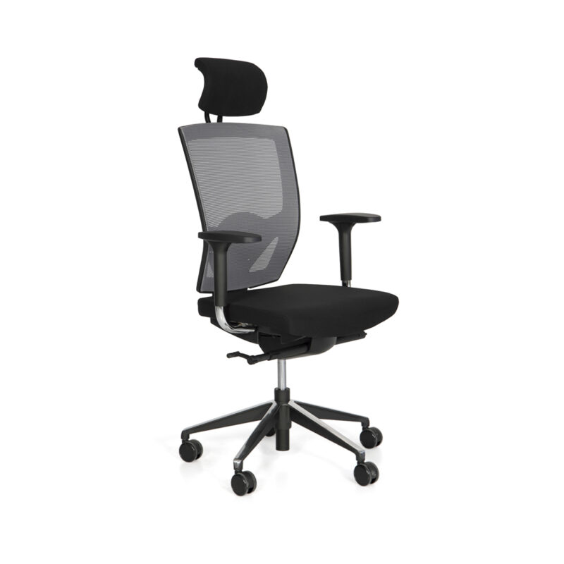 Sillón ergonómico Open, con brazos, giratorio con ruedas respaldo malla, asiento tapizado