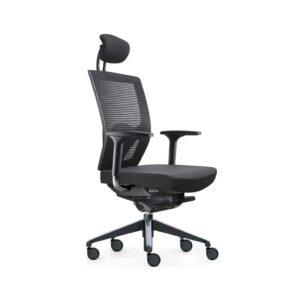 Sillón ergonómico Open, con brazos, giratorio con ruedas respaldo malla, asiento tapizado