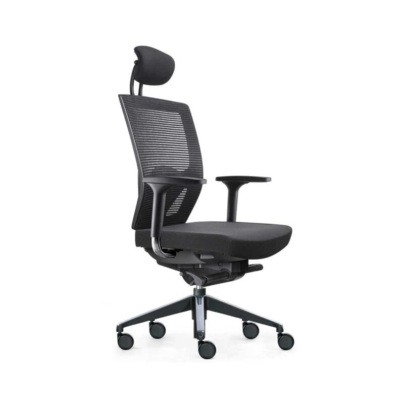 Sillón ergonómico Open, con brazos, giratorio con ruedas respaldo malla, asiento tapizado