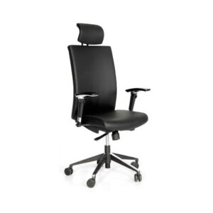 Vista frontal del sillon Star giratorio respaldo alto con reposacabezas, brazo aluminio asiento respaldo tapizado simil piel