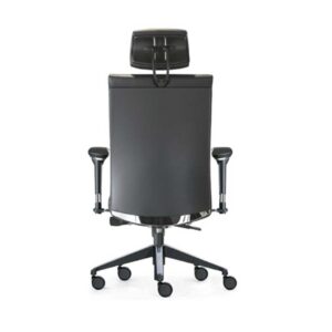 Vista trasera sillon Star giratorio respaldo alto con resposacabezas, brazo aluminio asiento respaldo tapizado simil piel