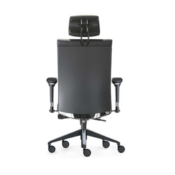 Vista trasera sillon Star giratorio respaldo alto con resposacabezas, brazo aluminio asiento respaldo tapizado simil piel