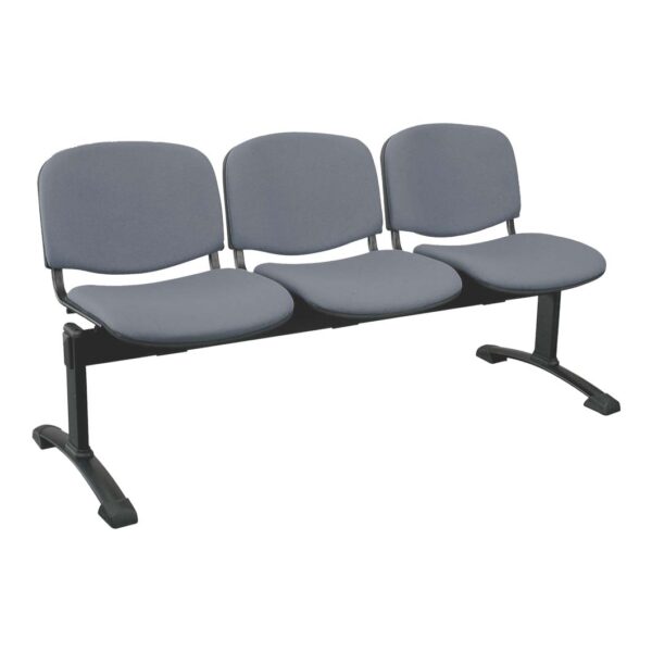 Bancada de tres plazas Futsi asientos tapizados en gris estructura negra