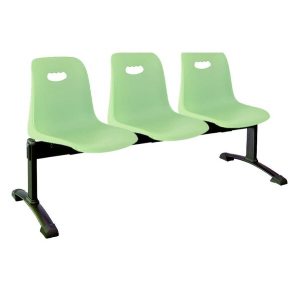 ista bancada Vela tres asientos color verde sobre estructura metálica negra
