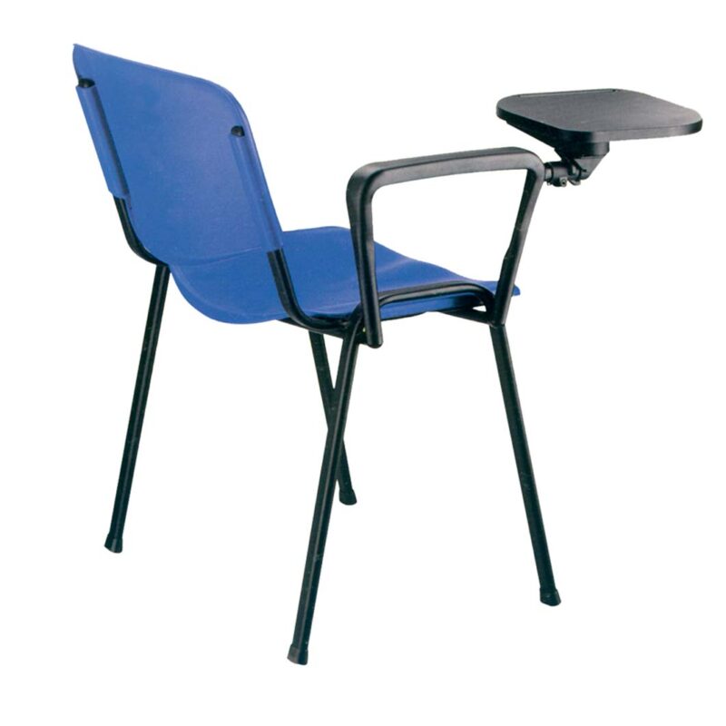 silla asiento y respaldo plástico color azul pala en plástico negro y patas negras