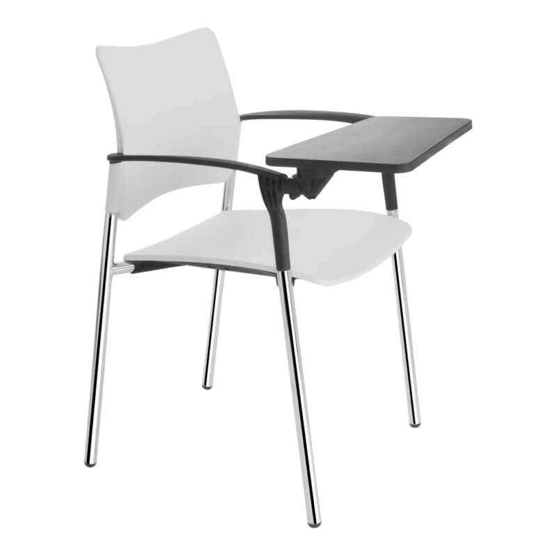 vista lateral con detalle pala silla urban con pala asiento y respaldo plastico blanco