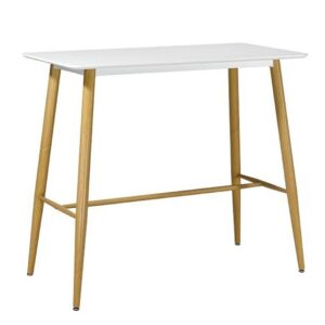 mesa alta tapa blanca y estructura de metal color madera