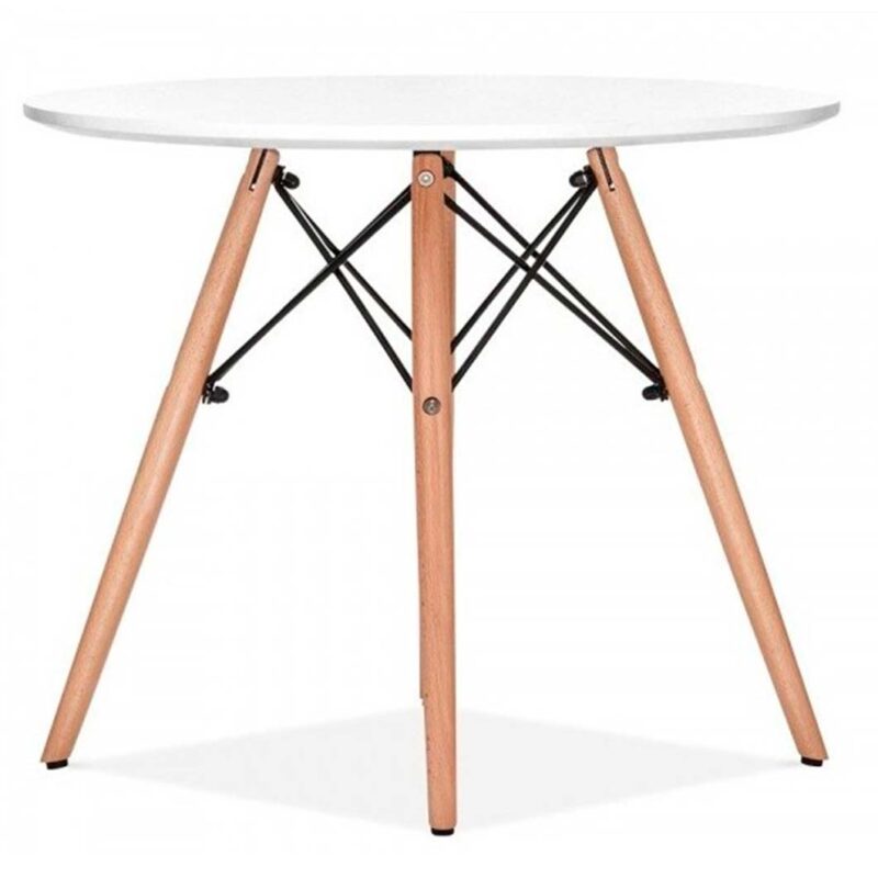 mesa redonda usos multiples en haya y blanco diametro 90 cm