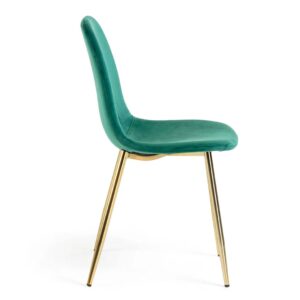 silla sin brazos tapizada terciopelo verde estructura dorada