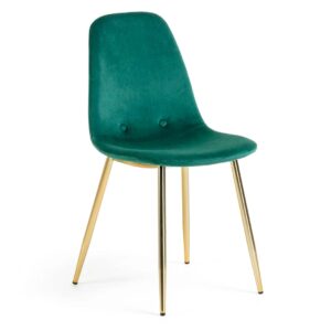 vista frontal silla sin brazos tapizada terciopelo verde
