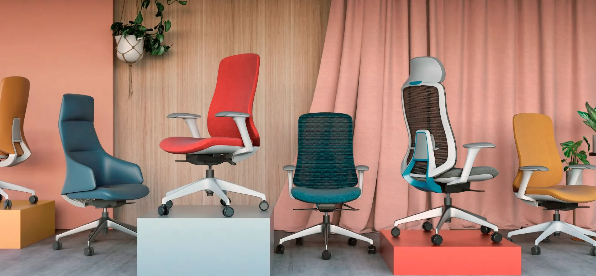 Selección de sillas ergonómicas de distintos modelos y colores