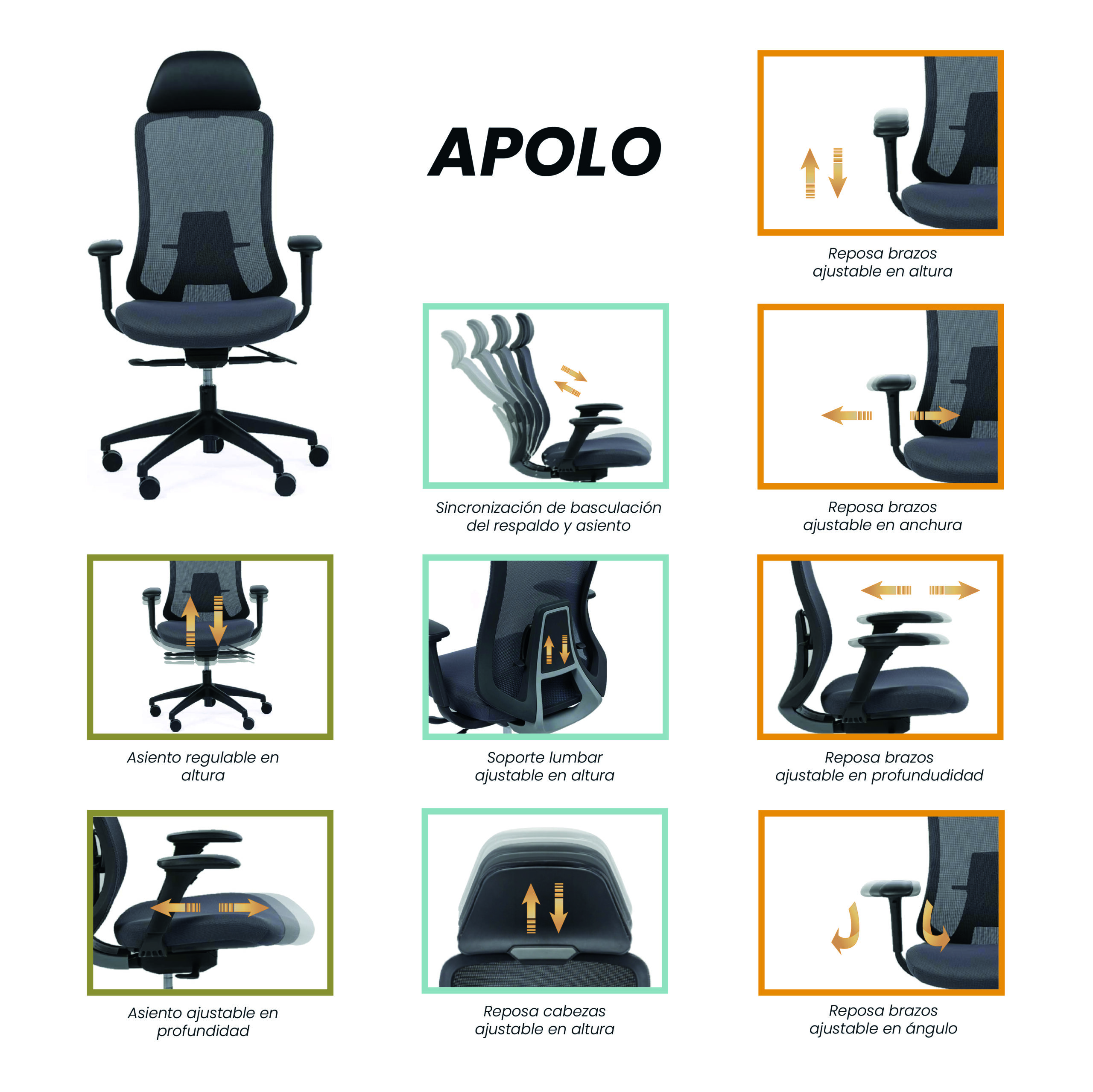 Silla Oficina Ergonomica Con Apoya Cabeza Altura Regulable